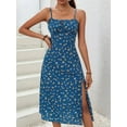 thumbnail image 2 of Women'S Floral Summer Dress Spaghetti Strap Midi Dress Backless Split Dress Vacation Beach Boho Dress Blue L, 2 of 3