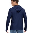 thumbnail image 5 of Men's UPF 50+ Hooded Long Sleeve Shirt with Thumb Holes Quick Dry Moisture-Wicking for Fishing Hiking Running Outdoor Athletic Sun Protection Tops,Navy,M, 5 of 5