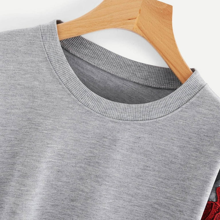 Rose embroidered top applique sweatshirt