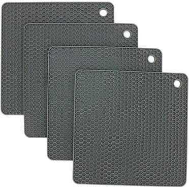 Silicone Trivets for Hot Dishes, Pots and Pans, Hot Pads for Kitchen, Dark Grey Silicone Pot Holders, Silicone Mats for Kitchen Quartz Counter Heat Resistant Mat, Flexible Trivet Mat Set 4
