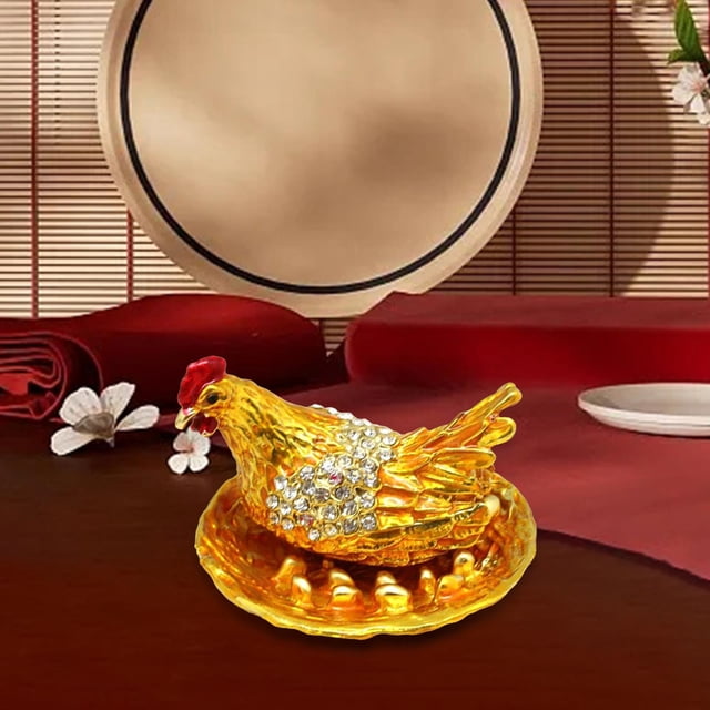 Caja de baratijas de pollo, organizador de joyas, soporte para pendientes, elegante hecho a mano, decoración de 6,5x4,5 cm para regalo de cumpleaños, Base Dorada