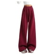 thumbnail image 1 of Pantalones drapeados de cintura alta y pierna ancha para mujer - Material de poliéster - Pantalones informales S-XL, 1 of 7