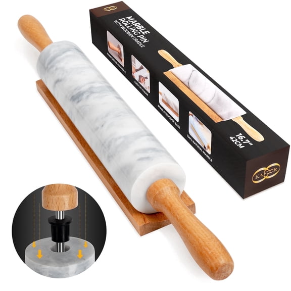 Kafoor 16.7 inches Marble Rolling Pin for Baking with Wooden Stand – Heavy Non-Stick Dough Roller for Pastry, Bread, and Cookies