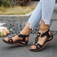 thumbnail image 5 of Bkhluea Women Elastic Slingback Wedge Sandals Geometric Metal Buckle Shoes Comfortable For Casual Travel Daily Walking, 5 of 7