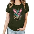 thumbnail image 3 of VBTAPA Happy Easter Shirts for Women Funny Egg Graphic Tees Short Sleeve Cute Rabbit Bunny T-shirt Lightweight Holiday Blouse Tops Big Sales Today Army Green L, 3 of 6