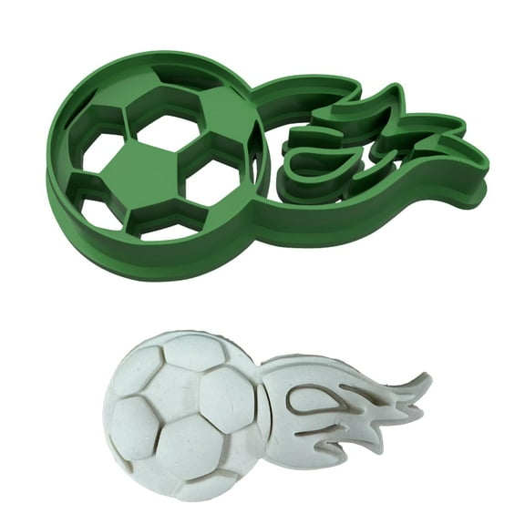 Soccer Ball Cookie Cutter with Fiery Fire Tail Design for Sports Fans and Bakers 2x4"