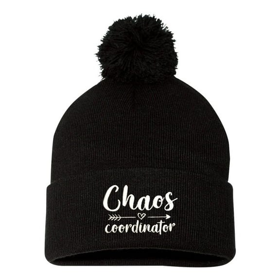 Go All Out Chaos Coordinator Embroidered Knit Beanie Pom Cap Uncuffed/Cuffed/Marled/Pom