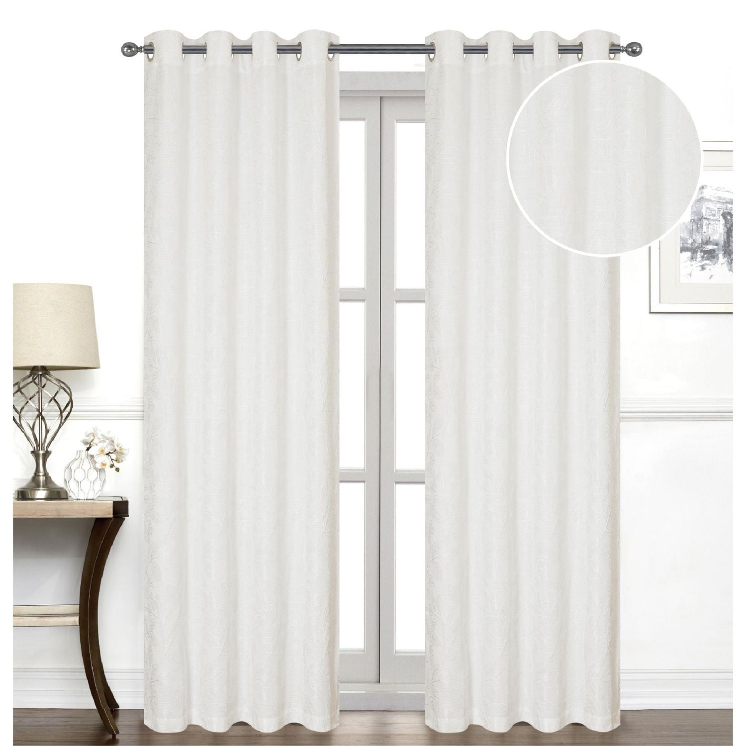 IH Casa Decor Jacquard Panel W 8 Grom Leaves White 96" - Set of 2