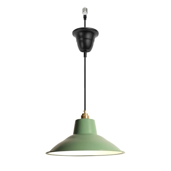 KAYYELAMP 1 Pcs Ceiling Light Convert Pendant E26 Base Connections Dia 14.17" Green Metal Shade 3.2ft Cord Conversion Kit for E26 Spot Lamp Nordic Style