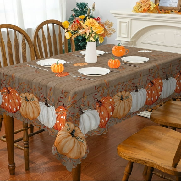 YIBAGA Fall Tablecloth, Thanksgiving Pumpkins Brown Tableware Home Decor, 60 x 84 inch, Polyester