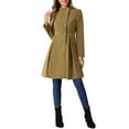 thumbnail image 2 of INSPIRE CHIC Women's Velvet A-Line Coat Double Breasted Stand Collar Mid-Length Winter Trench Coat S Khaki, 2 of 6