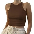 thumbnail image 2 of Elvqul Sleeveless Tank Tops for Women Crew Neck Womens Camisole Solid Ribbed Pullover Undershirts Coffee, 2 of 6