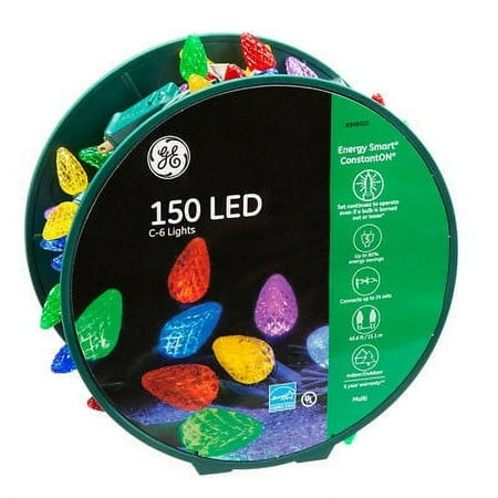 GE Energy Smart 150 LED C-6 Faceted Lights Multi with Green Wire 49.6-FT