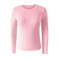 thumbnail image 2 of Clearance Sale! Rigardu Women's Spring and Summer Pure Color Stripes High Elastic Long Sleeved Undershirt Top Pink S, 2 of 5