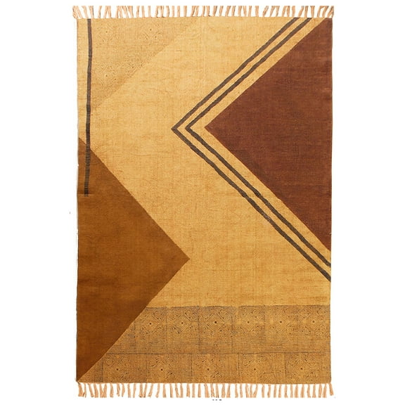 Casavani Hand Woven Rectangle Rug Boho Print Brown Natural Cotton Kilim 2x3 feet