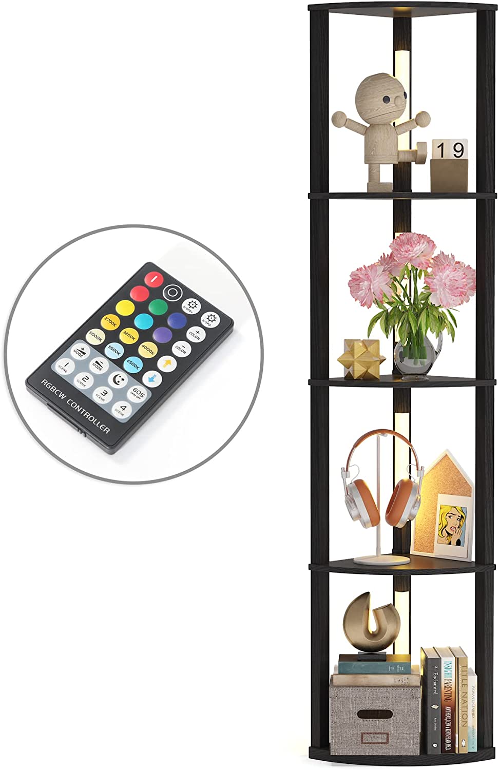 Tribesigns Corner Display Shelf with 6 Color Lights Corner Bookshelf