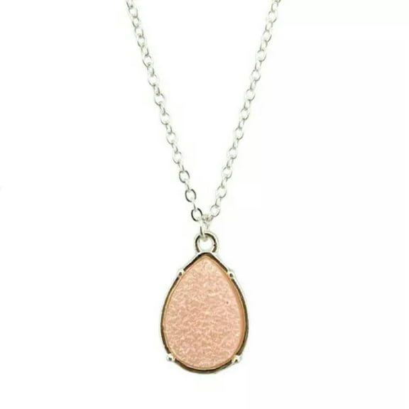Silver Chain Faux Druzy Resin Teardrop Pendant Necklace Women Simple Jewelry