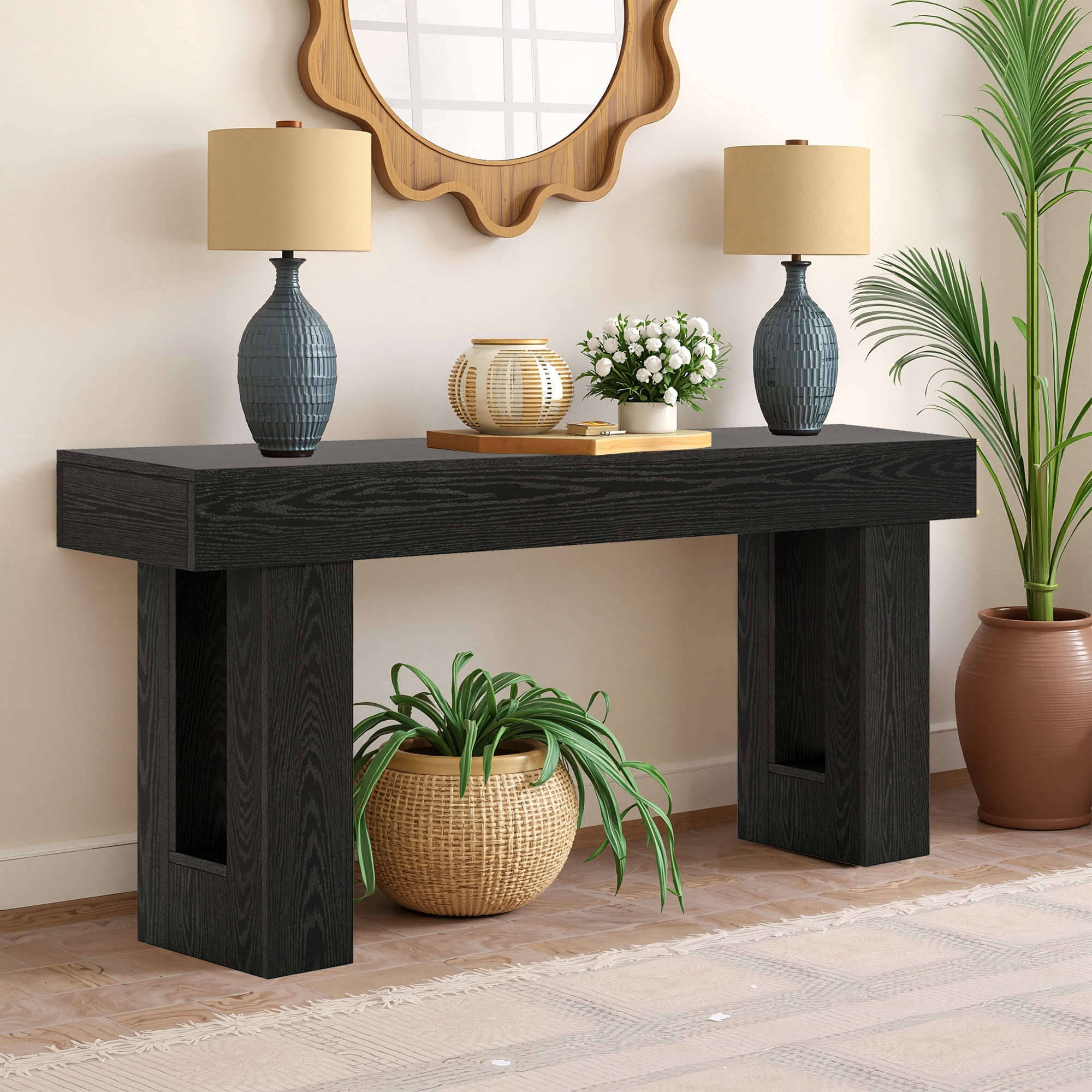 MAYEERTY 63 Inch Modern Country Wooden Console Sofa Table, Engineered Wood Rustic Entryway Hallway Table with Anti-Slip Foot Pads