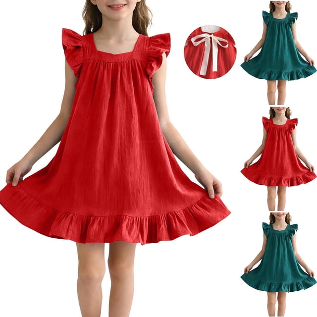 JDQJBZ Baby Girl Sleeveless Dress Ruffle Hem Large Bow Back Summer Party Outfit