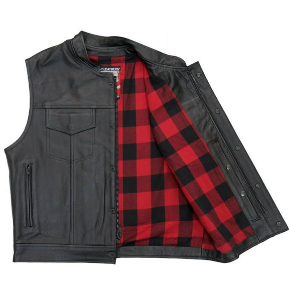 Hot Leathers VSM1060 Men's Black 'Flannel Red' Leather Vest 2X-Large