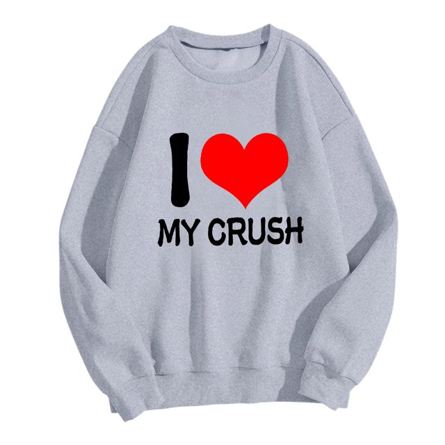 Bmisegm Sweat à Capuche Imprimé pour Femmes Col Rond Manches Longues Pull Décontracté Gris m