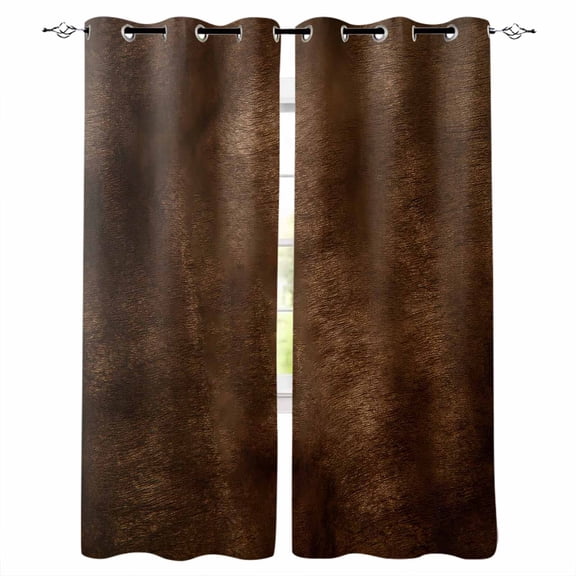 Retro Wooden Board Blackout Curtains for Bedroom/Living Room, Thermal Insulated Kitchen Curtains, Western Country Farmhouse Brown Wood Grommet Darkening Window Treatment Drapes 27.5"x39"x2