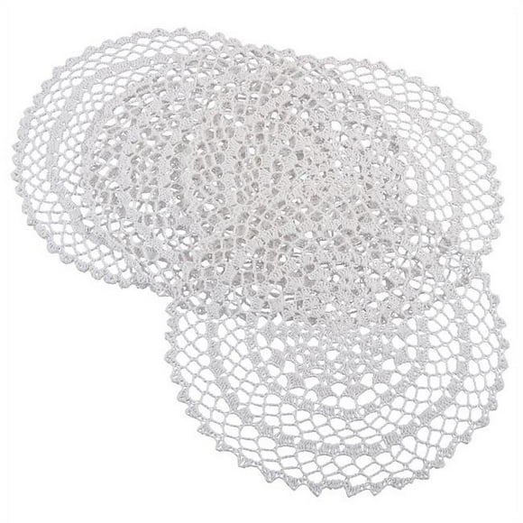 SARO 8005.W15R Set de Table au Crochet Rond 15 Pouces Blanc - Lot de 4