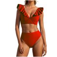 thumbnail image 1 of XMMSWDLA High Waisted Swimsuits for Women Women'S High Waisted Solid V-Neck Ruffle Sleeve Tight Fitting Gathering Swimsuit Split Set Tankini Tops for Women, 1 of 7