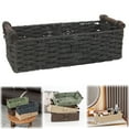 thumbnail image 2 of 1 Pc Round Paper Rope Storage Basket Wicker Baskets for Organizing with Handle Decorative Storage Bins for Countertop Toilet Paper Basket for Toilet Tank Top Small Baskets, 13.78"x5.91"x3.94", Black, 2 of 9