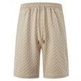 thumbnail image 6 of Wyobmus Mens Shorts Elastic Waist Comfy Bermuda Shorts Pure Color Jacquard Twill Drawstring Waist Beach Shorts A-Khaki, 6 of 9