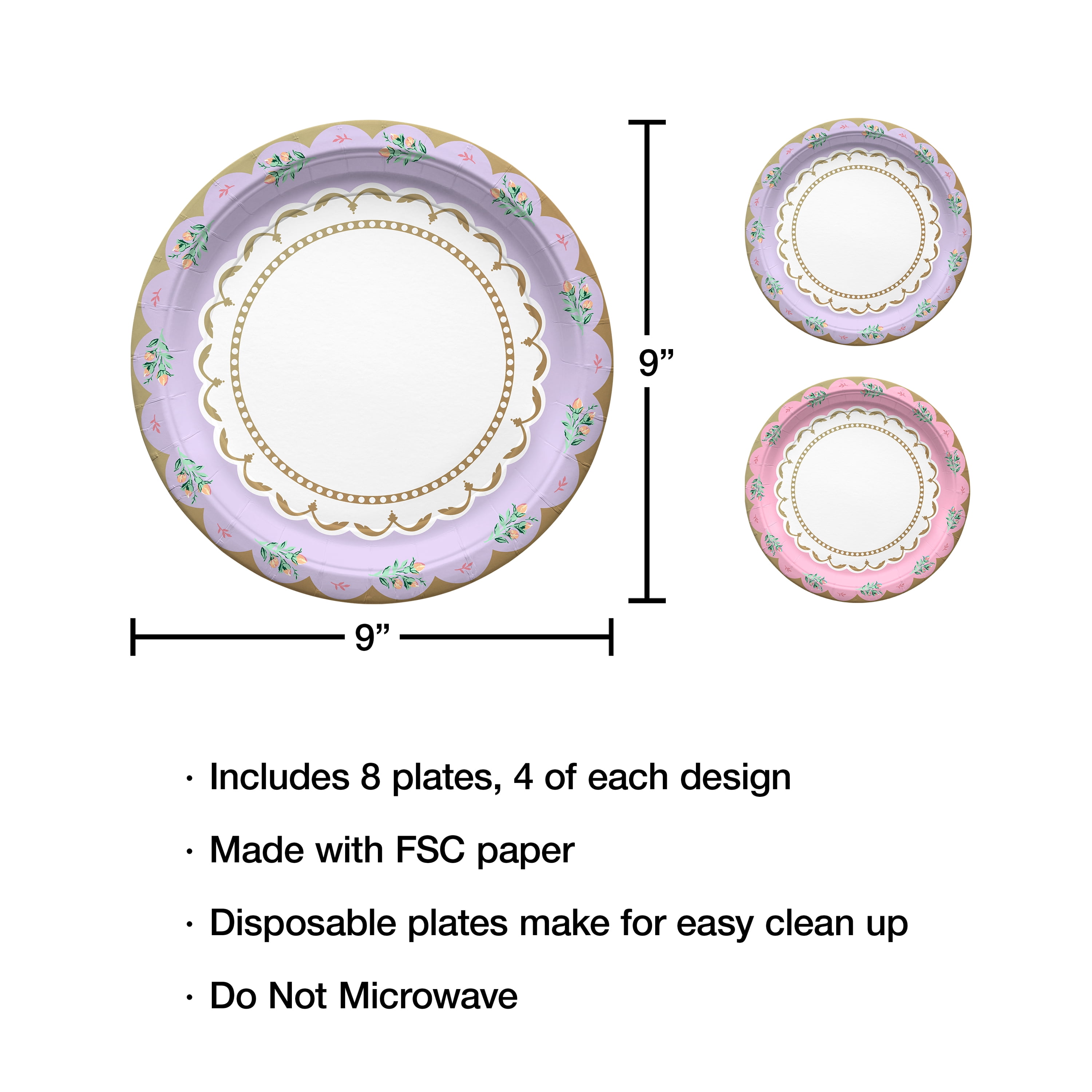8 Count, 9IN Disposable Tea Party Paper Plates, Multicolor, Vintage Finds by Way to Celebrate