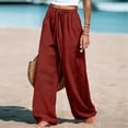 thumbnail image 6 of Hurxie Wide Leg Pants for Women Flowy Palazzo Drawstring Elastic Waist Trousers with Pockets Summer Beach Vacation Clothes Red,M, 6 of 8
