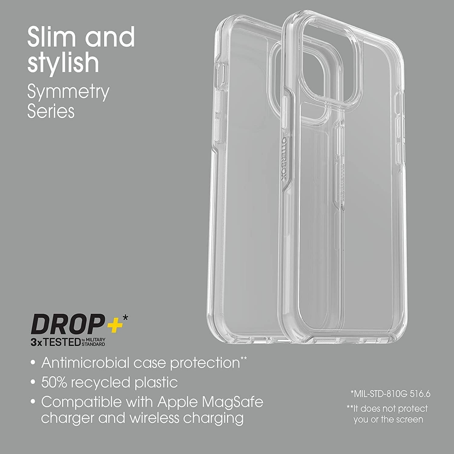 PeakDrop Shockproof Slim Cell Phone Case for Apple iPhone 12 Pro/13 Pro, Clear