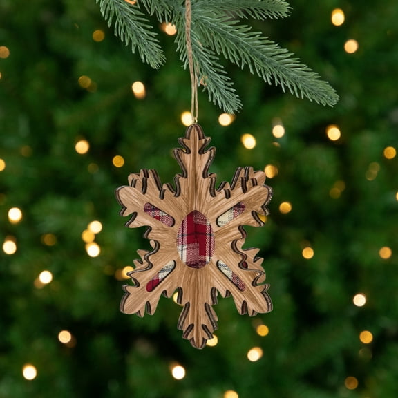 Northlight 3-D Faux Wood and Plaid Snowflake Christmas Ornament - 7"