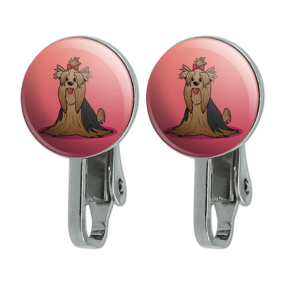 Yorkshire Terrier Yorkie with Bow Novelty Clip-On Stud Earrings