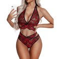 thumbnail image 2 of Gibobby Ropa interior mujer Lencería de Malla Sexy para Mujer Conjunto de Ropa Interior de Vendaje Envoltura de Pecho Bragas Huecas Conjunto de Sujetadores(Rojo, G), 2 of 5