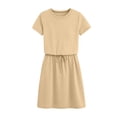 thumbnail image 6 of STETMN Short Sleeve Midi Dress for Women Waist Drawstring Office Dresses Solid Summer Casual Dress, 6 of 6