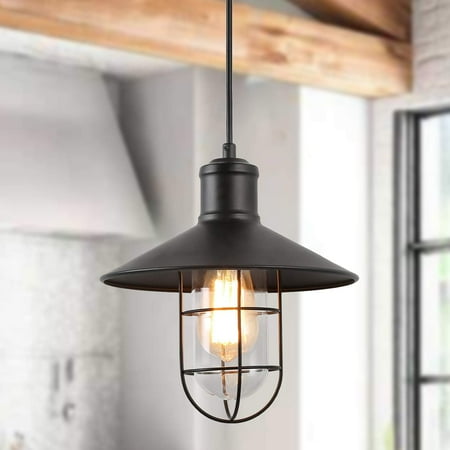 

Industrial Cage Pendant Lighting Black Small Hanging Fixture for Kitchen Island Bedroom Dining room Entryway and Foyer
