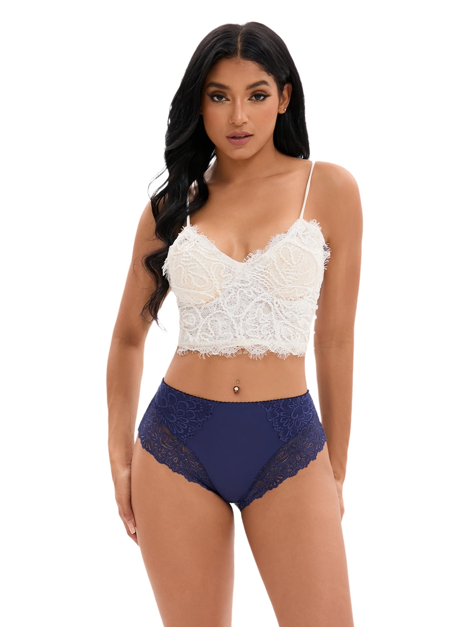 DARING DIVA Women's Lace Underwear Mid Rise Panties Full Coverage Briefs L Blue
