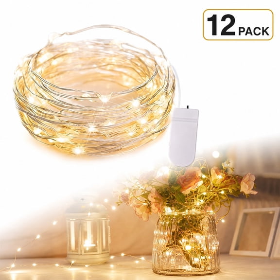 12Pack Fairy Lights Battery Operated,6.5ft 20 LED Mini String Lights Waterproof Wire Lights Indoor, Warm White