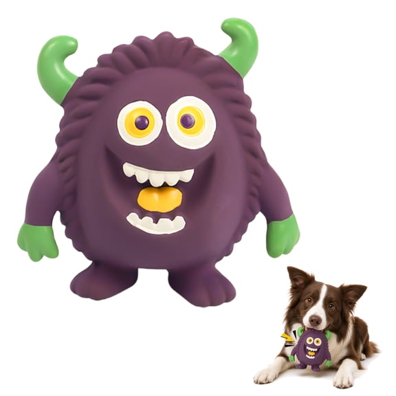 Deeow Dog Squeaky Chew Toy, Horned Monster Shaped Textured Latex Interactive Puppy Play Toy, Teething Toy for Small & Medium Dogs