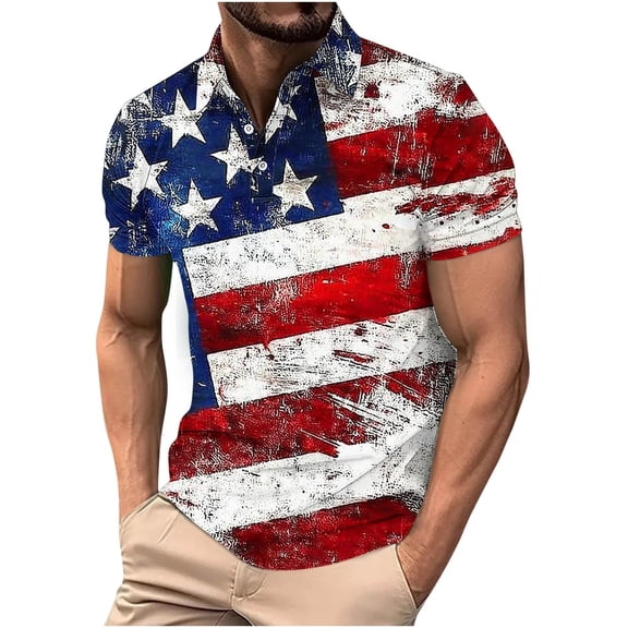 Men's & Big Short Sleeve Mesh Golf Shirts UPF 50 Raglan Patriotic American Graphic Polo Shirt (S-5XL) Black