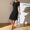thumbnail image 6 of Hwmodou Women Dresses Spring/Summer Fashion Solid Color Sexy Split Slim Fit Short Sleeve Simple Vacation Temperament Dress Traval Female Sundress, 6 of 8