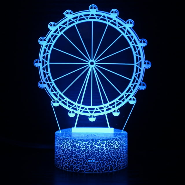 Luz nocturna con luces LED 3D que cambian de color con forma de noria para niños