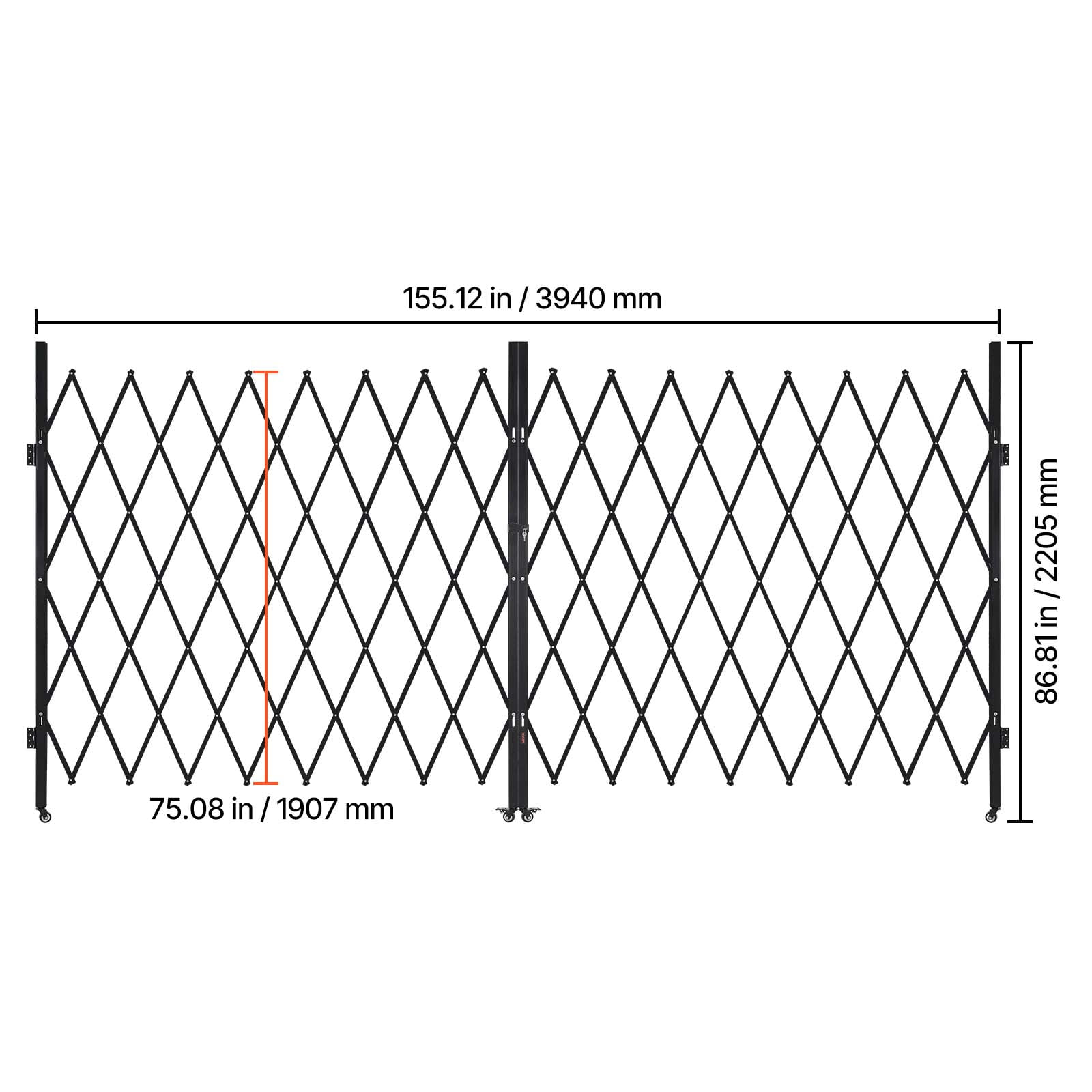 VEVOR Double Folding Security Gate, Lockable Scissor Gate with 360° Swivel Casters, Outdoor Barricade Steel Retractable Gates, for Entry Security, Garage, Warehouse & Pool, 155.12 x 86.81 in (W x H)
