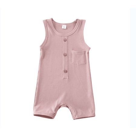 

Nokpsedcb Baby Summer Romper Infant Boy Girl Solid Color Sleeveless Round Neck Button Closure Ribbed Jumpsuit Pink 12-18 Months