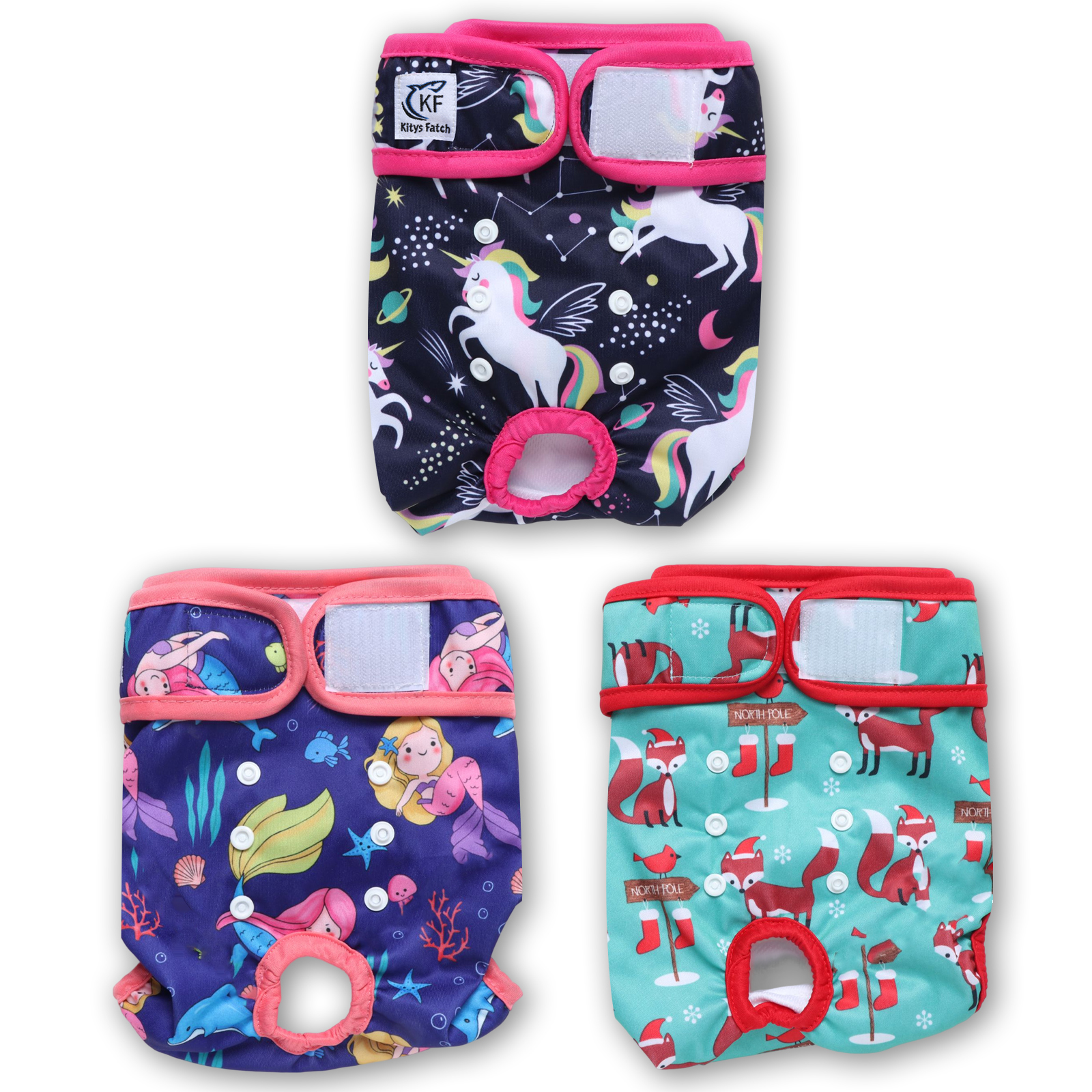 Kitys Fatch Reusable Female Dog  Diapers, Washable Dog Diapers (3 Packs), High Absorptive Dog Diapers for Girl Dog in Heat, Incontinence or Excitable Urination