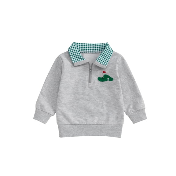 BemeyourBBs Toddler Baby Boy Fall Winter Spring Sweatshirt Golf Club Outfit Embroidery Quarter Zip Pullover Plaid Lapel Long Sleeve Collared Shirt Sweater Tops