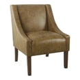 thumbnail image 1 of HomePop Wood and Faux Leather Swoop Arm Accent Chair in Brown, 1 of 12