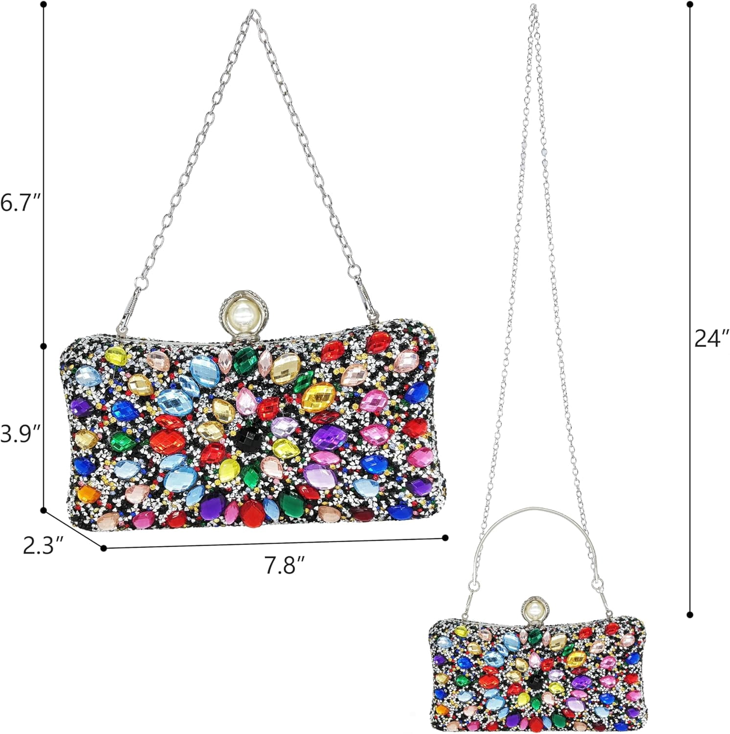Kwuty Rhinestone Clutch Purses for Women Evening Wedding Formal - Round Pearl Clasp Handbag - Crystal Diamond Bag